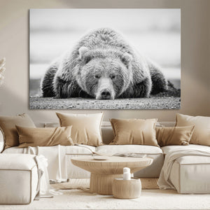 Resting Grizzly Bear Wall Art Canvas Print – Majestic Lazy