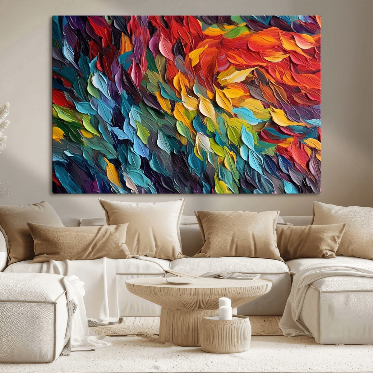 Vibrant Abstract Leaf Wall Art Canvas Print | Bold Colorful