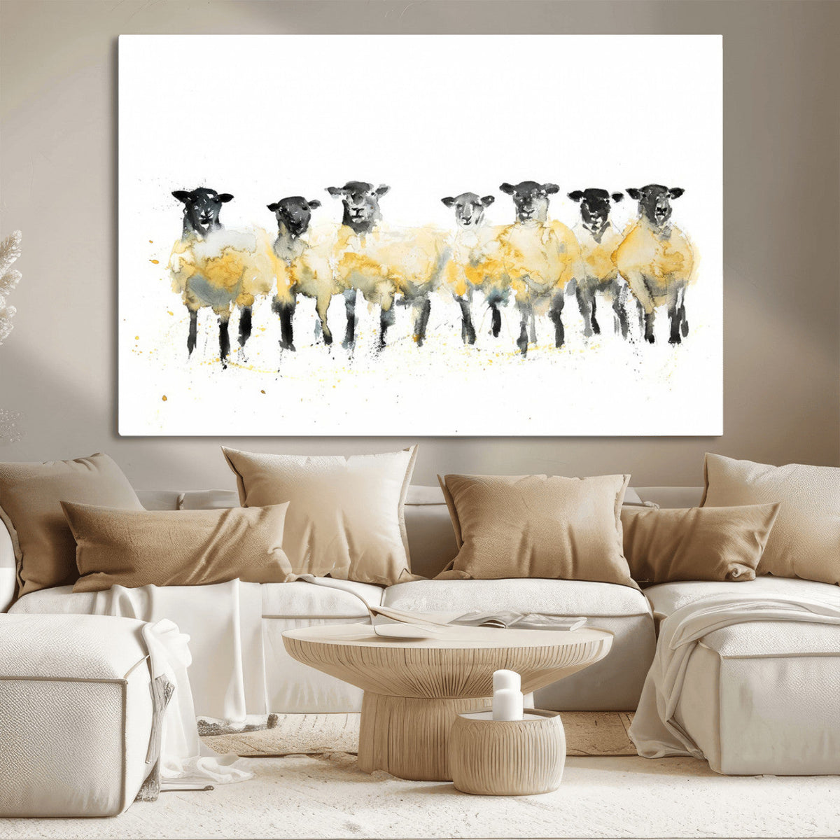 Farmhouse Wall Art Sheep Print | Ready to Hang Framed Canvas