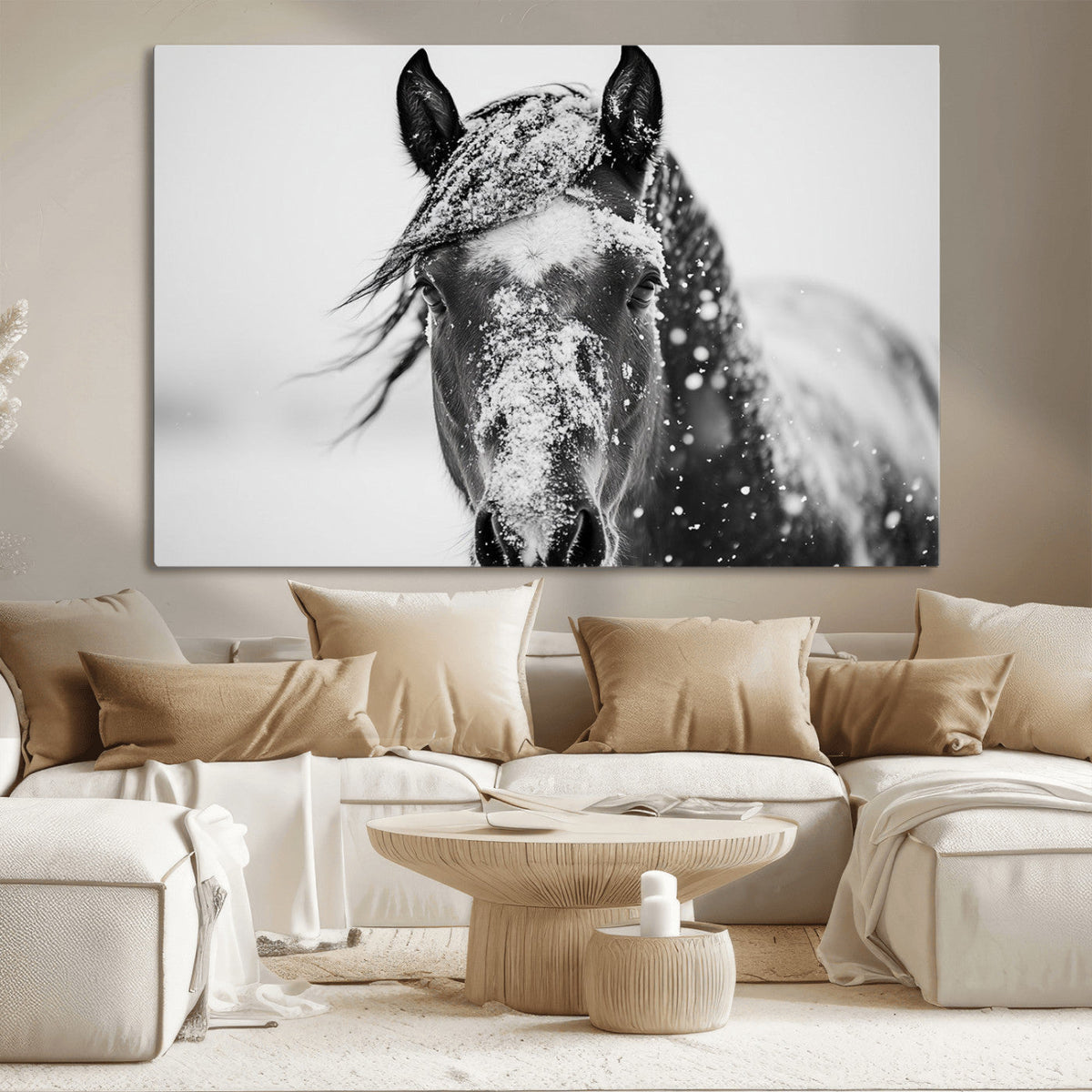 Western Wall Art | Black and White Winter Horse Wall Art |