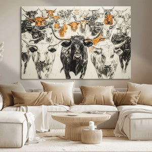 Texas Longhorn Wall Art Canvas Print – Herd Abstract Cow
