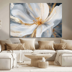 White and Gold Floral Canvas Wall Art - Framed and Ready to