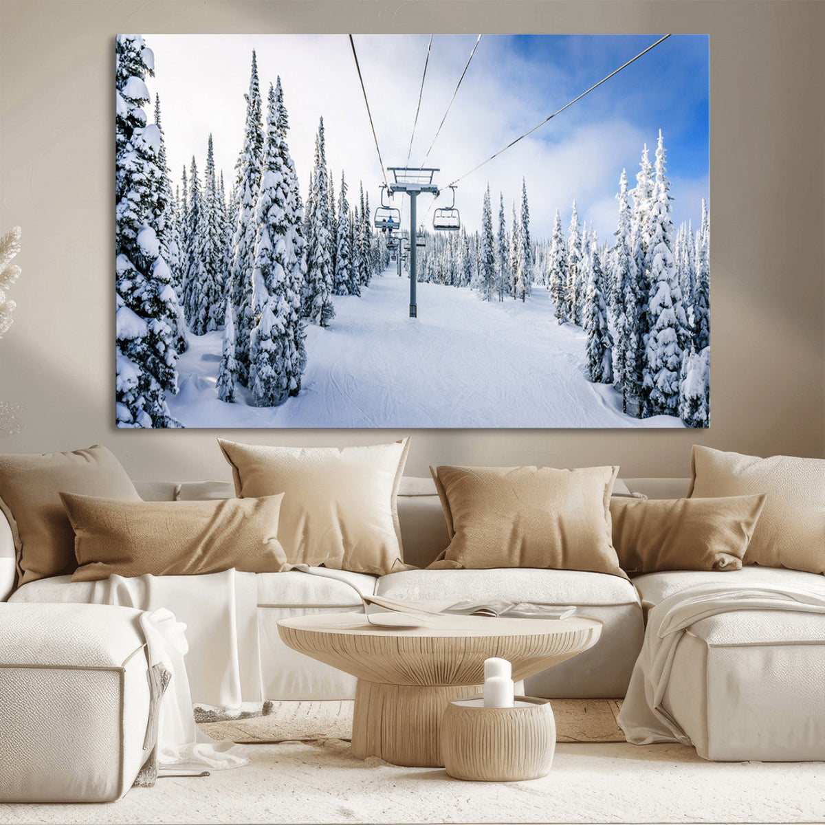 Winter Ski Lift Wall Art Print - Landscape Wall Art | Snowy