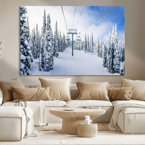 Winter Ski Lift Wall Art Print - Landscape Wall Art | Snowy