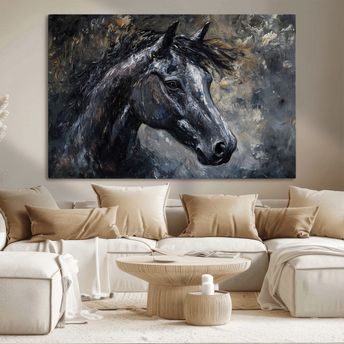 Large Abstract Horse Wall Art Canvas Print | Farmhouse Wall