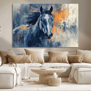 Abstract Blue Horse Wall Art Print Canvas | Horse Wall Art