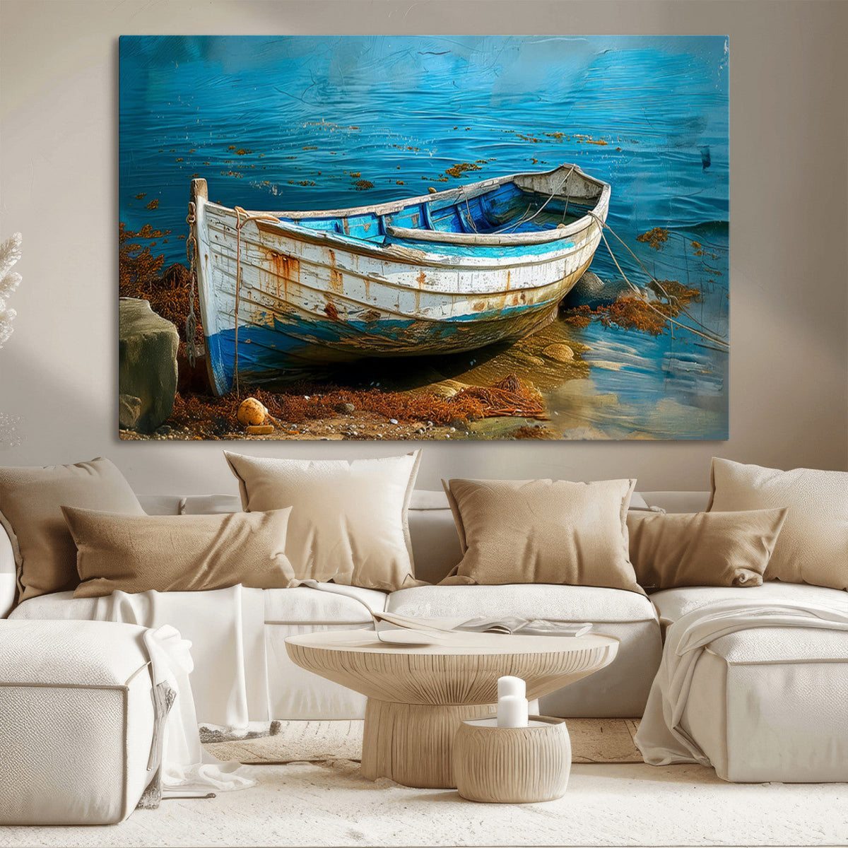 Vintage Boat on Tranquil Waters | Coastal Wall Art for