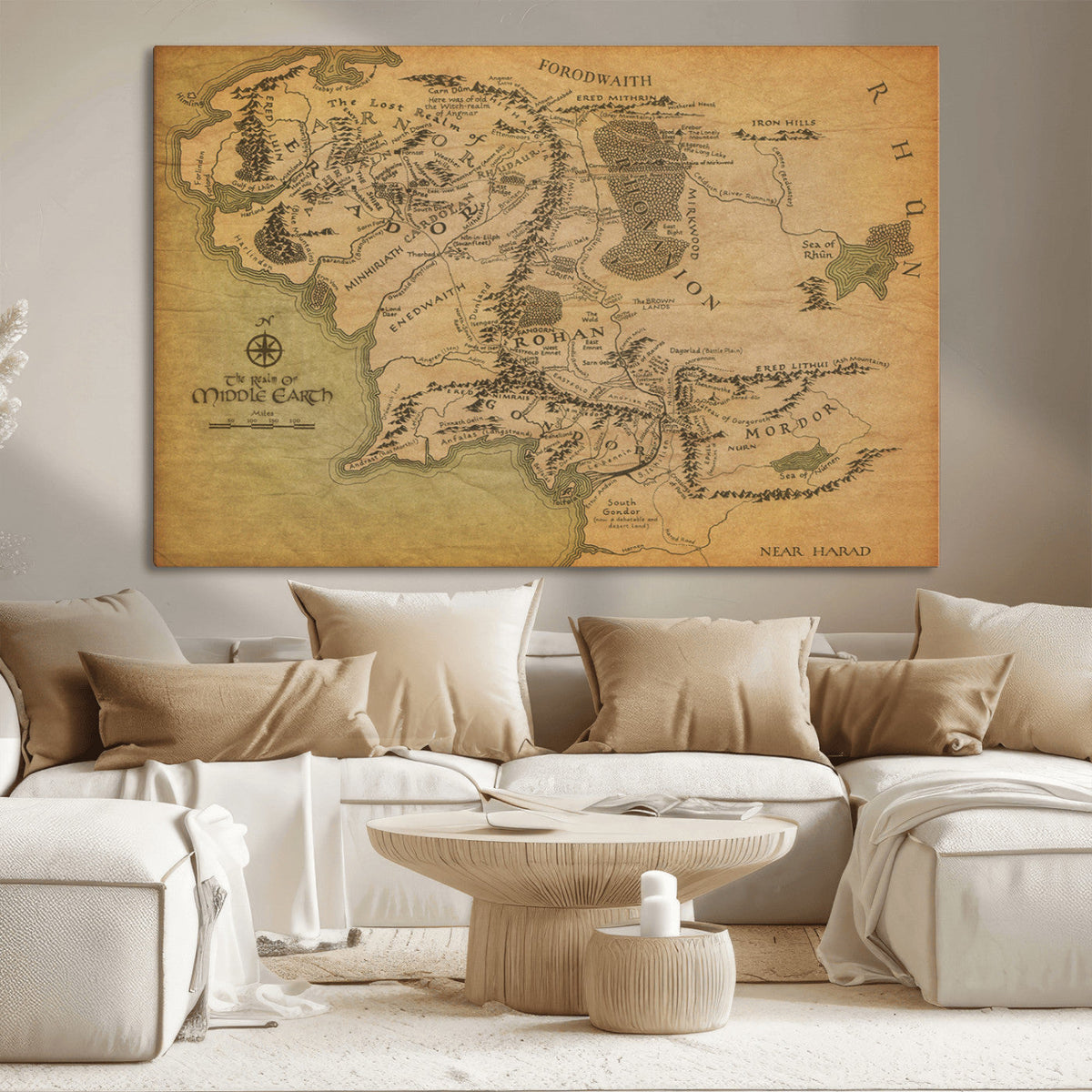 Middle Earth Map Canvas Wall Art – Vintage Fantasy Map