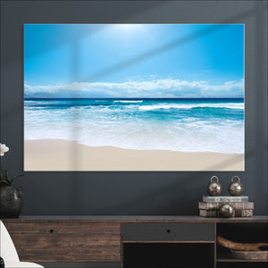 Wall Art Canvas Print Shiny Blue Sea and Beach