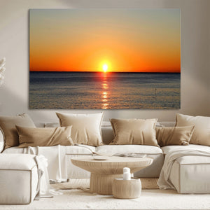 Golden Horizon Sunset Over Ocean Wall Art Canvas Print –