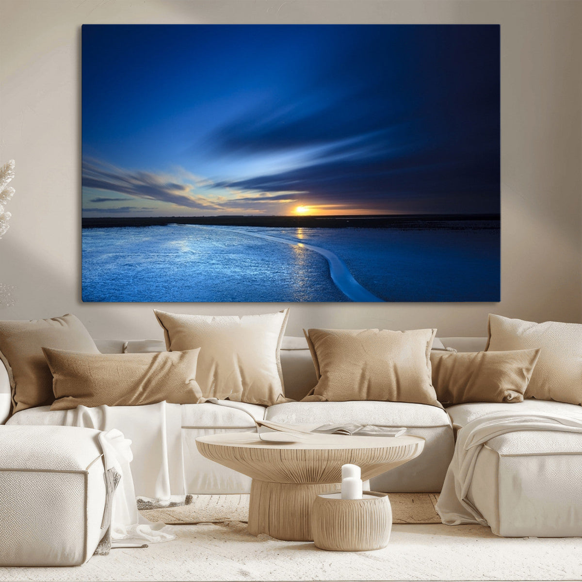 Blue Sunset Ocean Canvas Wall Art Print – Serene Coastal