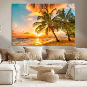 Tropical Sunset Beach Canvas Wall Art Print – Vibrant Palm