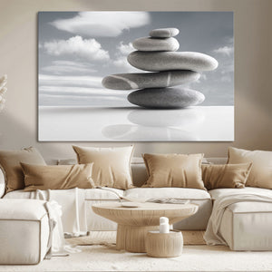 Still Life Black and White Zen Stones Wall Art Canvas,