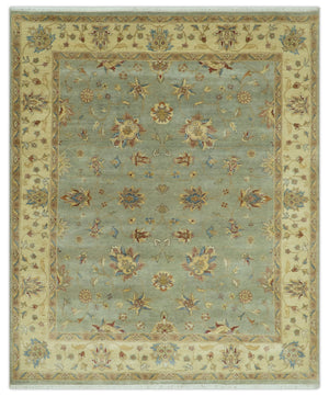 Traditional Oushak Design Green, Blue And Rust 6.5x8 Hand Knotted wool rug