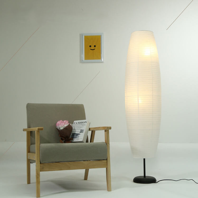 Nordic Rice Paper Column Floor Lamp 2-Light Tri-Color Lighting