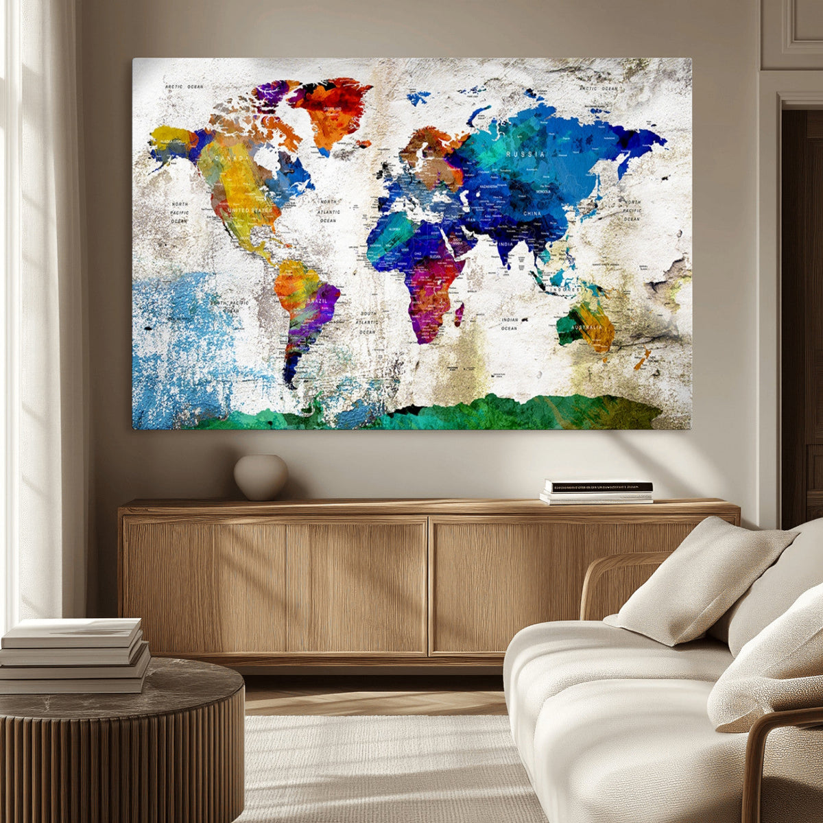 World Map Canvas Print – Framed Travel Map Wall Art for