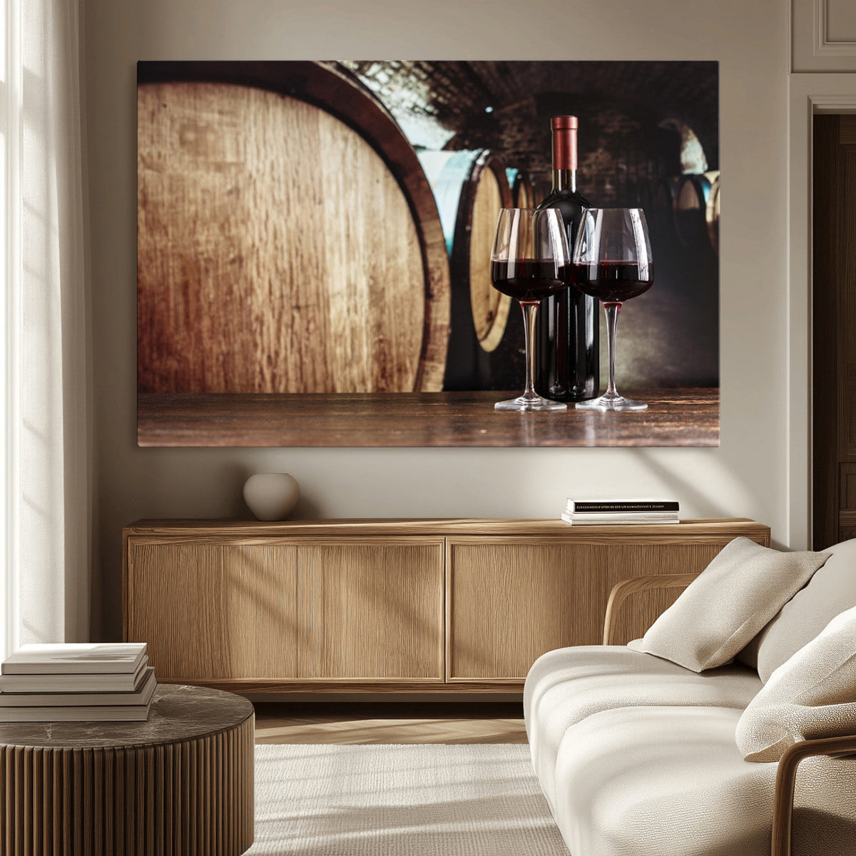 Wine and Barrel Wall Art Canvas Print