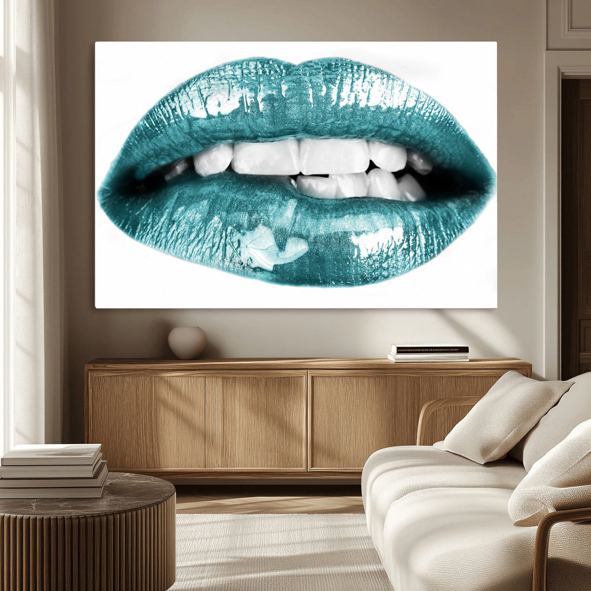 Blue Lips Wall Art Canvas Print