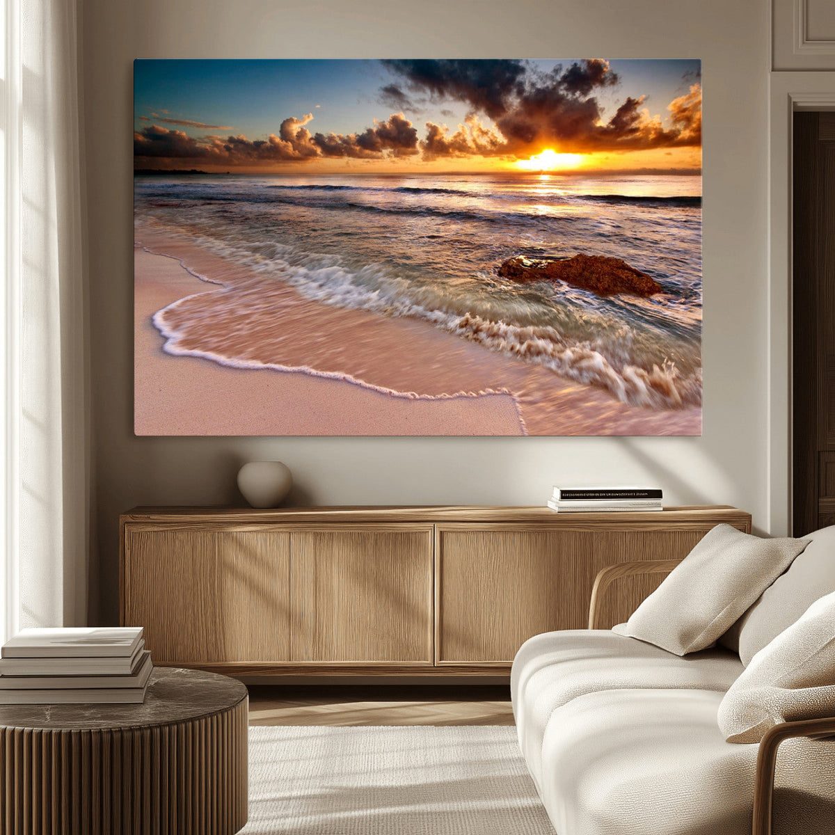 Sunset on Ocean Wall Art Canvas Print