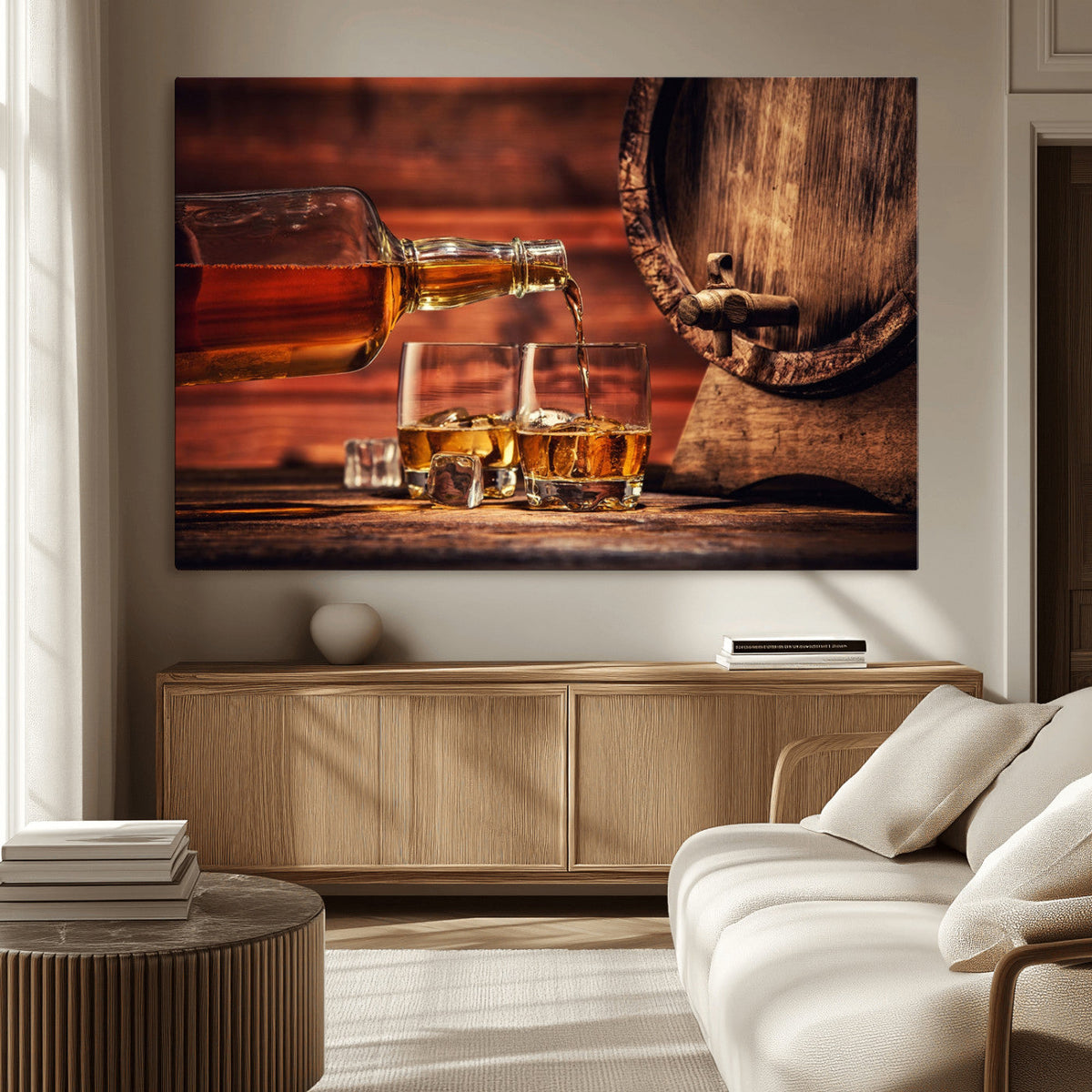Whiskey and Cigar Canvas Wall Art | 3 Panel Bar Room Decor