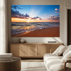 Serene Ocean Sunset Canvas Print, Golden Hour Beach Wall