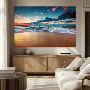 Sunset on Beach Wall Art Ocean Beach Canvas Print