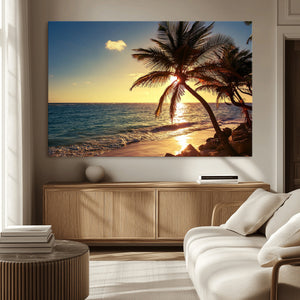 Sunset Palm Trees Wall Art Canvas Print