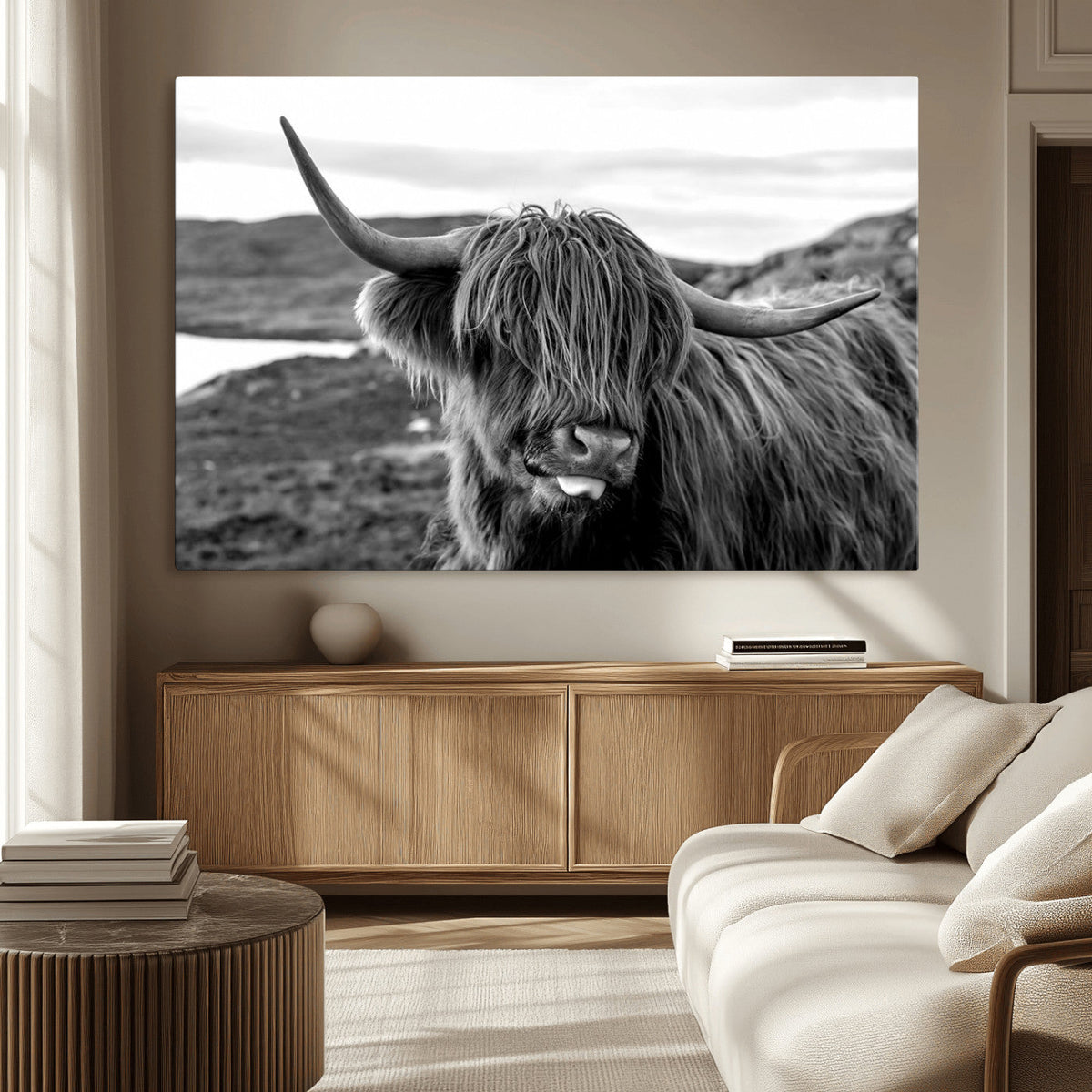 Longhorn Steer Canvas Print Wall Art, Highland Cow Canvas