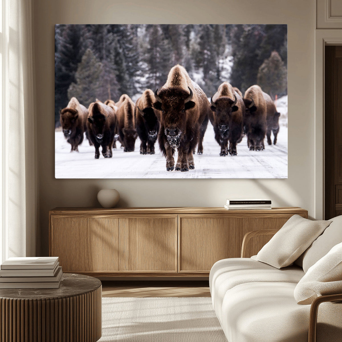 Bison Wall Art Canvas Print- Bison Herd Canvas Wall Art –
