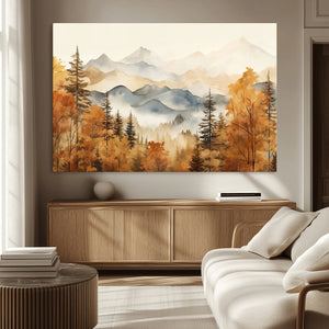 Golden Autumn Forest Wall Art Canvas | Mountain Landscape