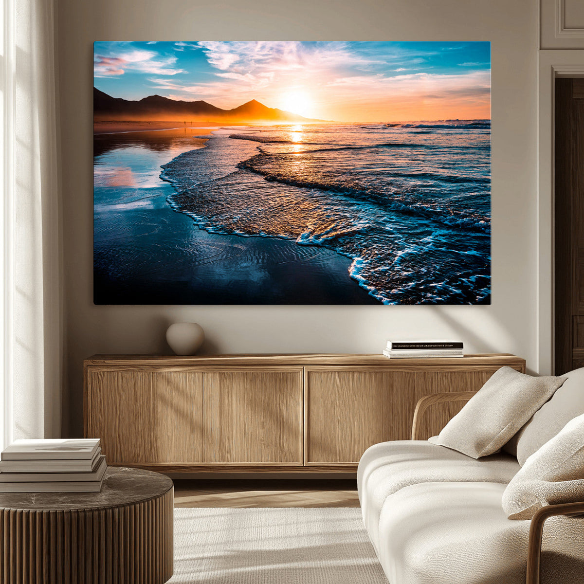 Sunset Beach Ocean Canvas Wall Art – Tranquil Ocean