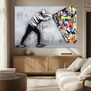 Banksy Art Behind the Curtain Street Wall Art Canvas Print |