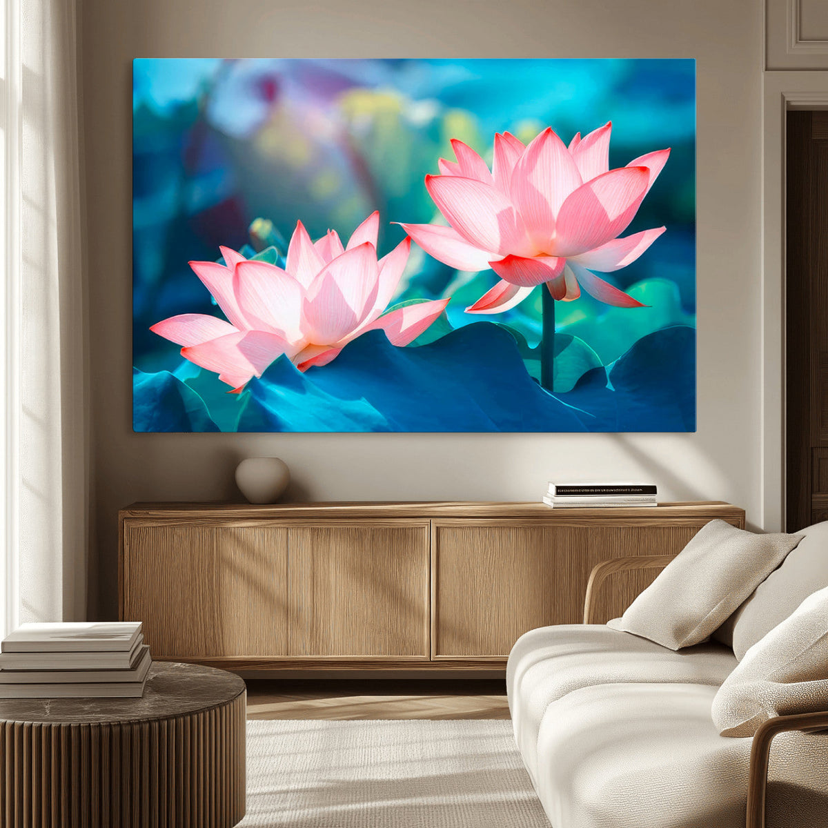 Pink Lotus Flower Canvas Wall Art | Vibrant Floral Wall