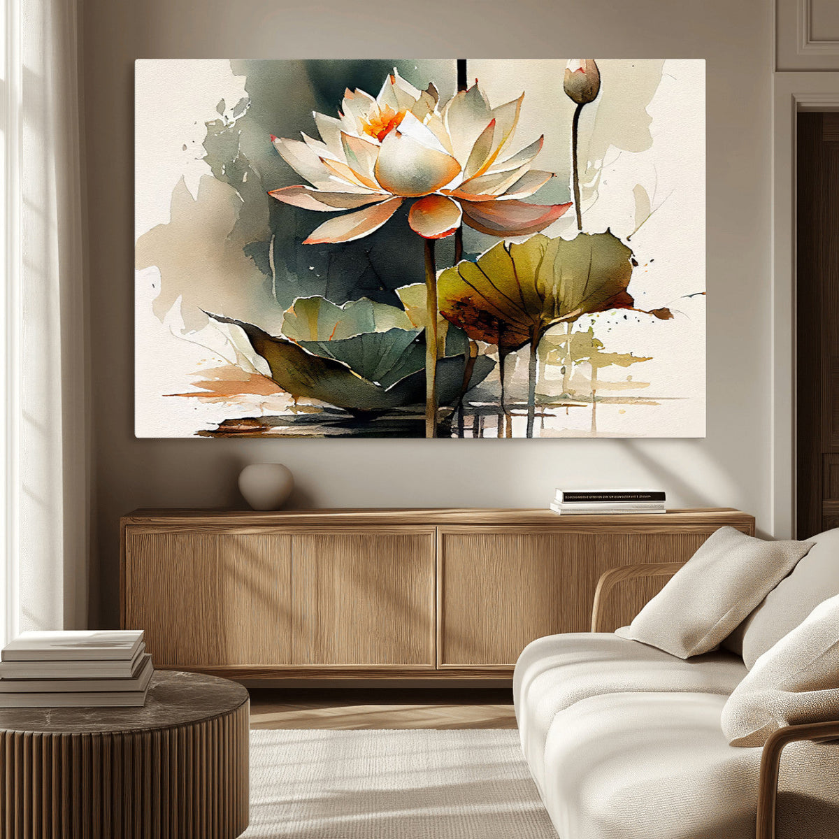 Lotus Flower Watercolor Canvas Print – A Symbol of Serenity