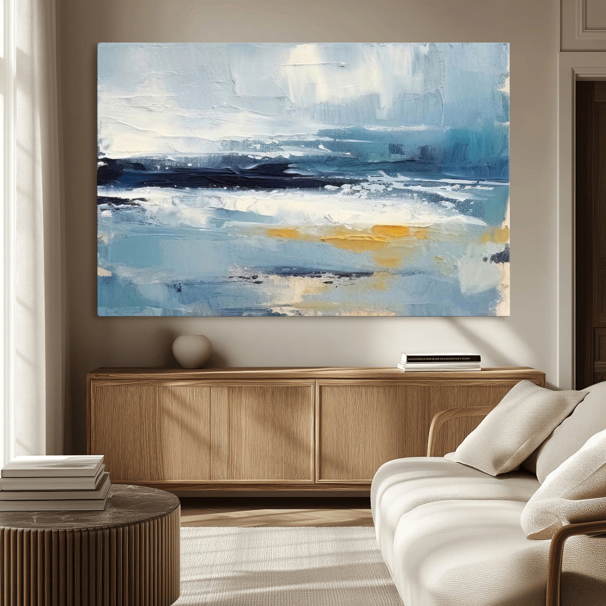 Abstract Ocean Canvas Wall Art - Coastal Blue and Gold