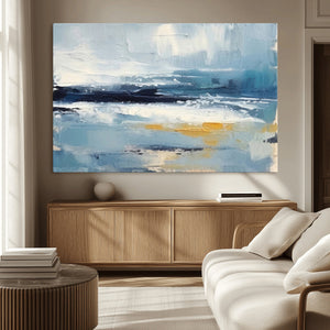 Abstract Ocean Canvas Wall Art - Coastal Blue and Gold