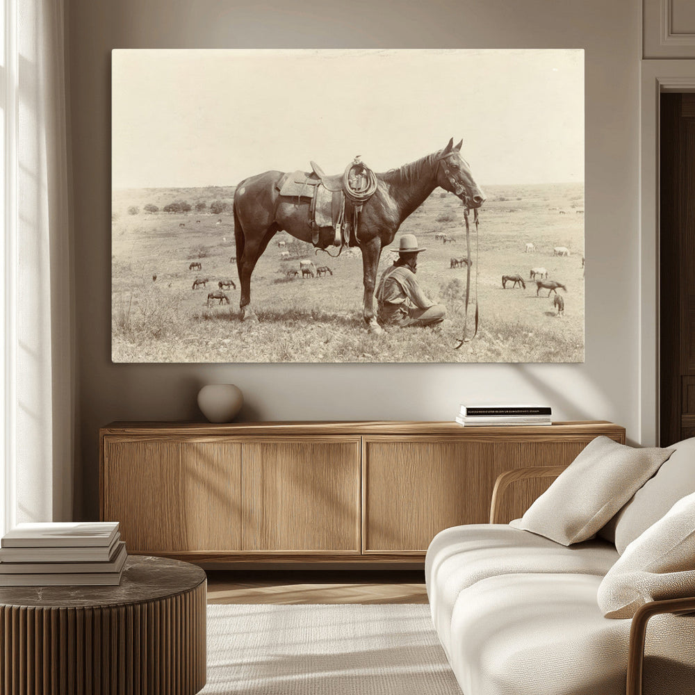 Cowboy Wall Art - Western Horse Canvas Print - Vintage