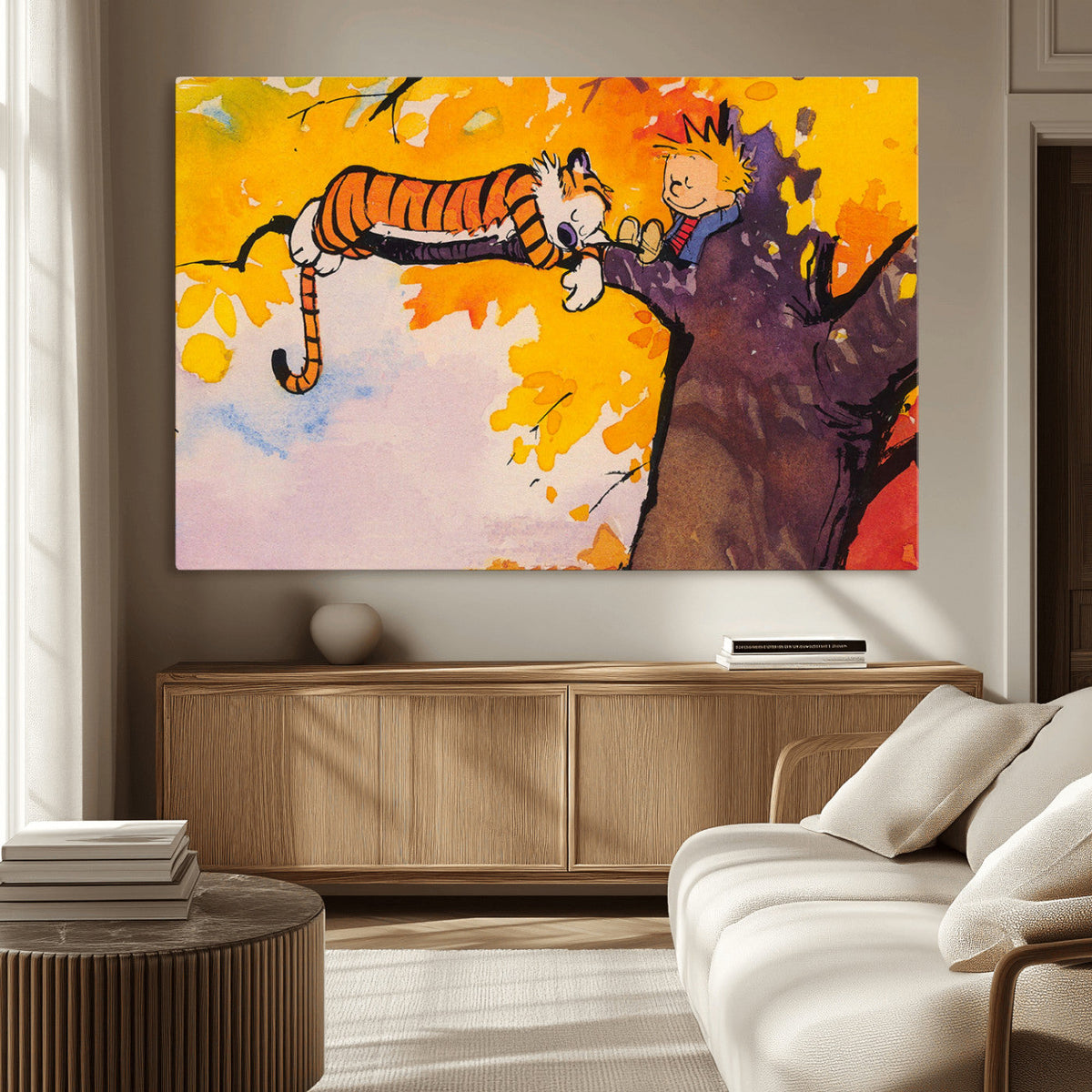 Calvin and Hobbes Tree Scene Canvas Print | 3 Panel Large
