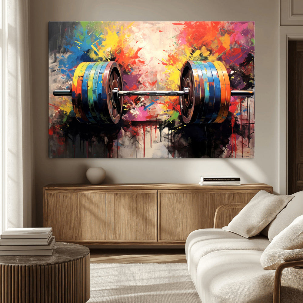 Weightlifting Barbell Art Triptych, Bold Abstract Fitness
