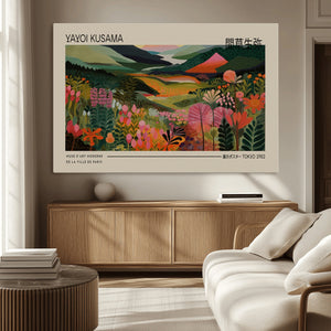 Yayoi Kusama Landscape Canvas Print, Vibrant Floral Mountain