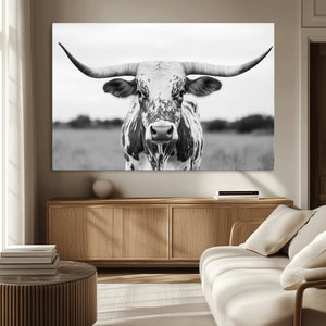 Highland Cow Wall Art Canvas Print – Black and White Western