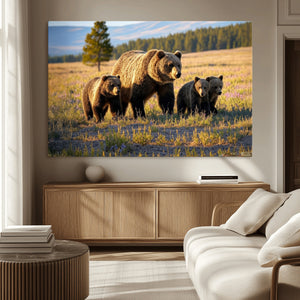 Grizzly Bear Family Wall Art Canvas Print – Majestic