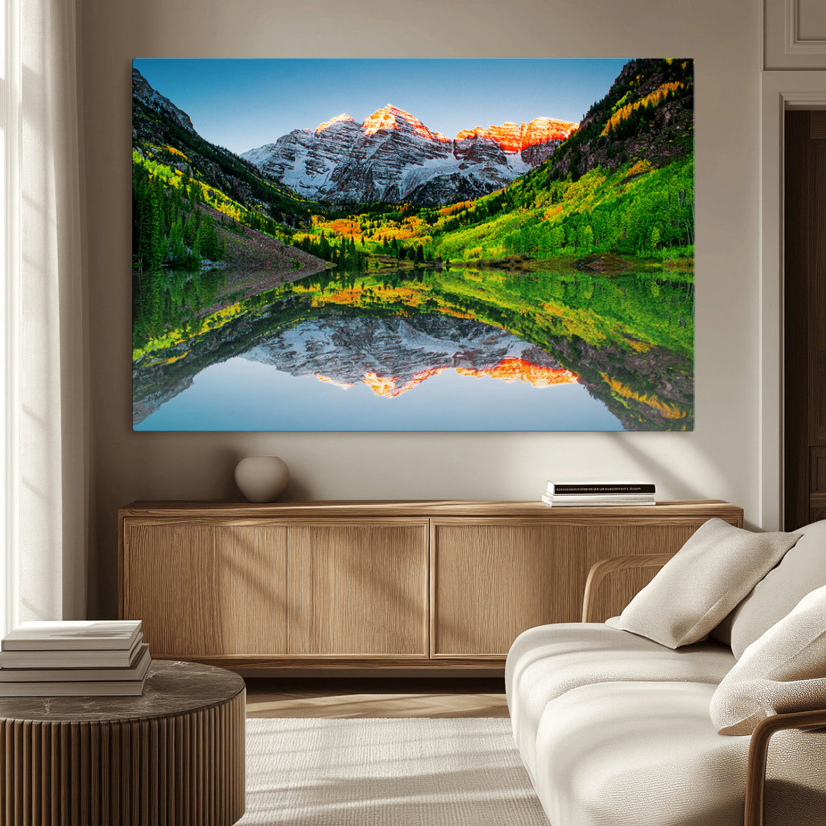Sunrise Maroon Bells Lake Wall Art Canvas Print – Framed Elk