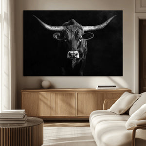 Texas Longhorn Wall Art Canvas Print – Framed Monochrome