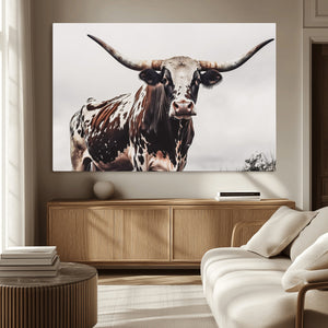 Texas Longhorn Wall Art Canvas Print – Framed Spotted Bull