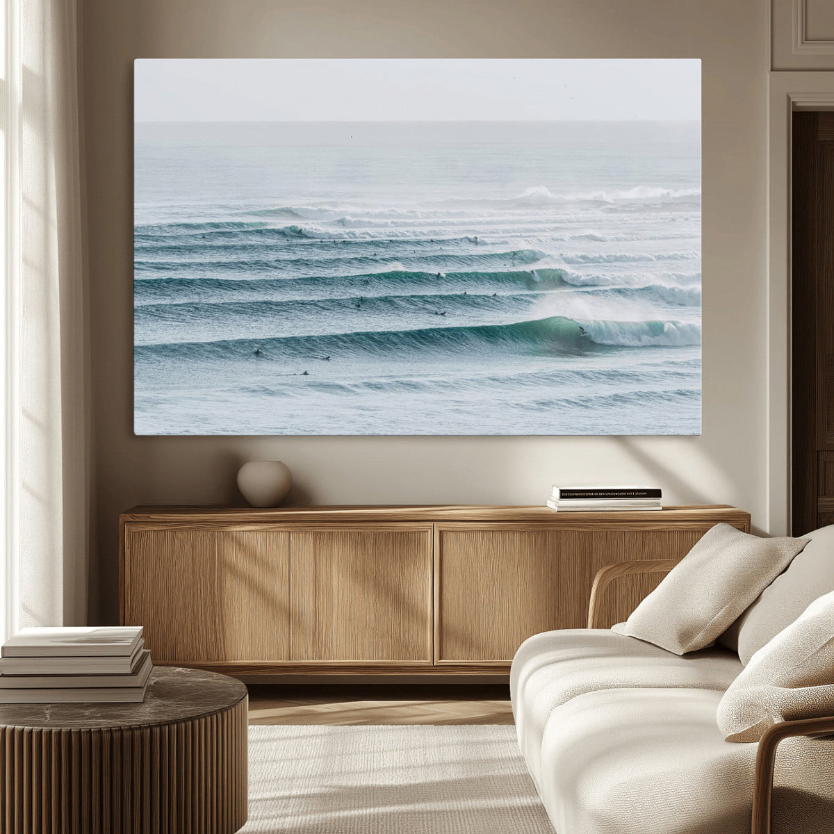 Ocean Waves Wall Art Canvas Print – Framed Surfer Lineup