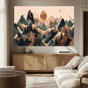 Wood Mountain Landscape Wall Art Canvas Print – Framed