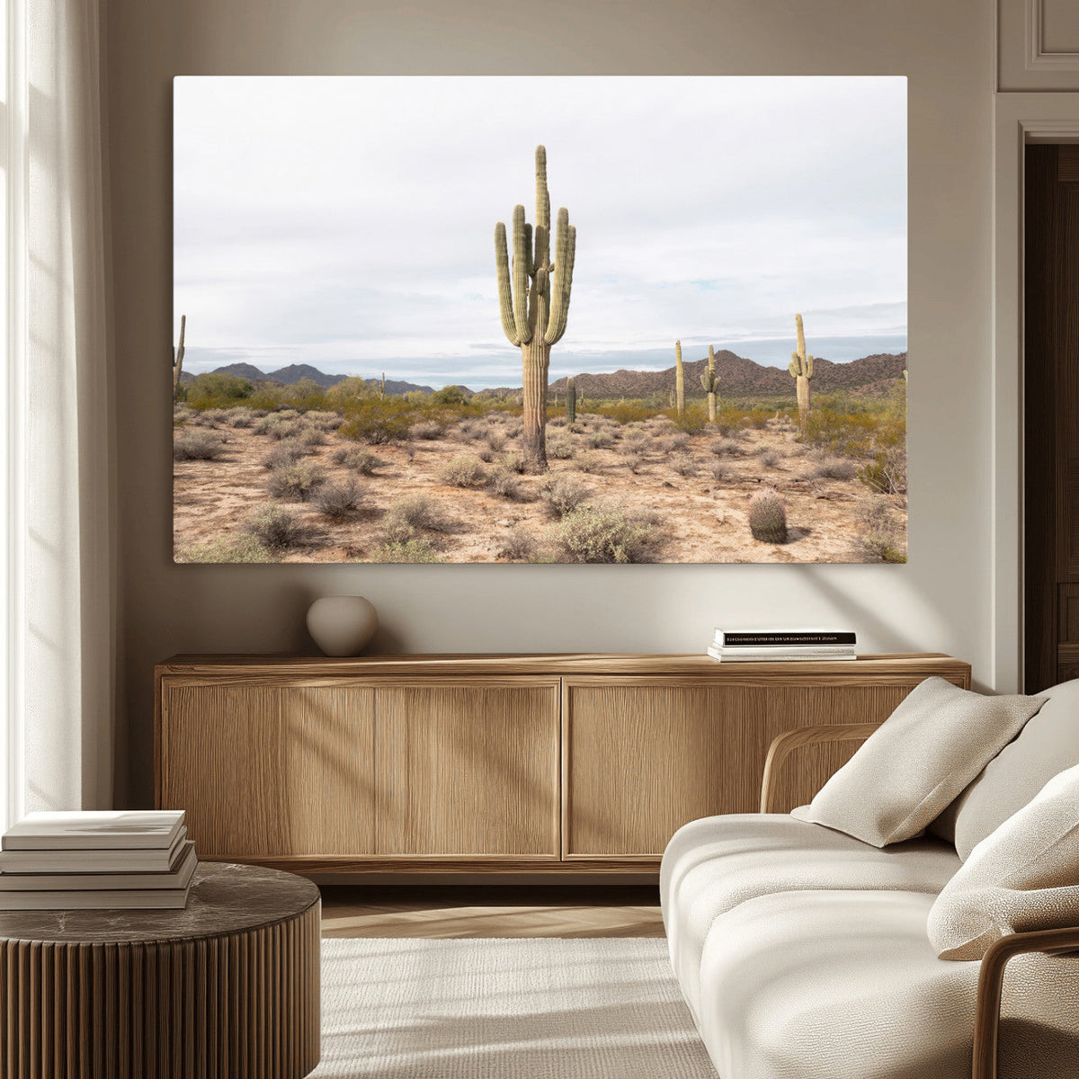 Saguaro Cactus Wall Art – Framed Desert Canvas Artwork,