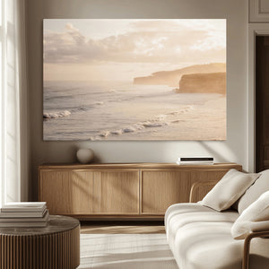 Misty Coastal Wall Art Canvas Print – Framed Golden Sunset