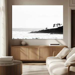 Surfer Cliffs Wall Art Canvas Print – Framed Black White